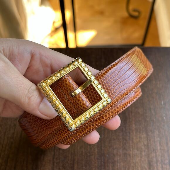 NWOT l.magnin vintage genuine lizard brown women’s size small belt - Picture 1 of 12
